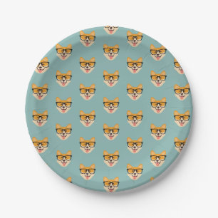 Funny Hipster Corgi Pattern Paper Plate