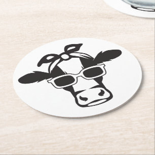Funny Hipster Cow Lover Heifer Farm Cute Farmer Round Paper Coaster