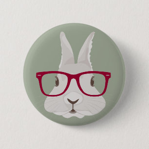 Funny Hipster Easter bunny with red rim glasses 6 Cm Round Badge