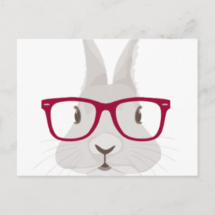 Funny Hipster Easter bunny with red rim glasses Holiday Postcard