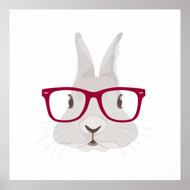 Funny Hipster Easter bunny with red rim glasses Poster (Front)