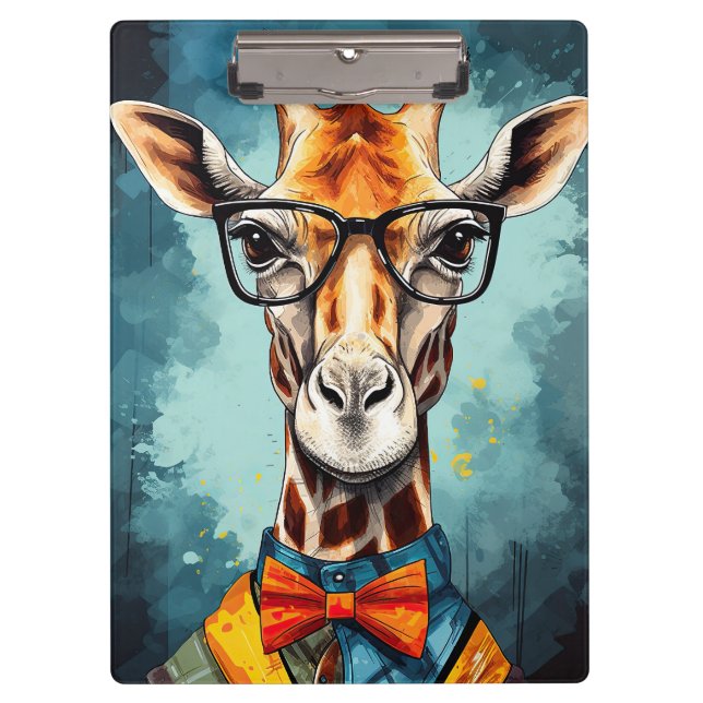 Funny Hipster Giraffe Zoo Animals Wildlife Urban Clipboard (Front)