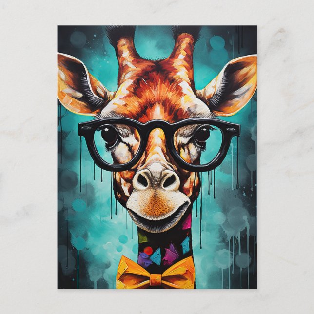 Funny Hipster Giraffe Zoo Animals Wildlife Urban Postcard (Front)