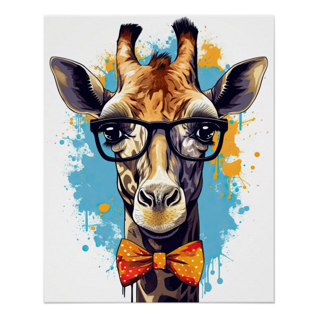 Funny Hipster Giraffe Zoo Animals Wildlife Urban Poster (Front)