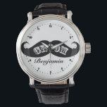 Funny Hipster Groom Moustache Watch<br><div class="desc">From bachelor to groom. This design features a funny hipster style moustache with the word groom inside of it.</div>