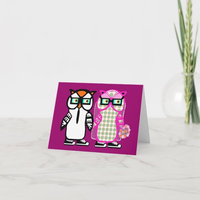 Funny Hipster Owl Wedding Bride & Groom Blank Card (Front)