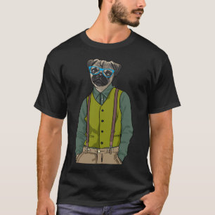 Funny Hipster Pug With Glasses Cute Dog and Pug Lo T-Shirt