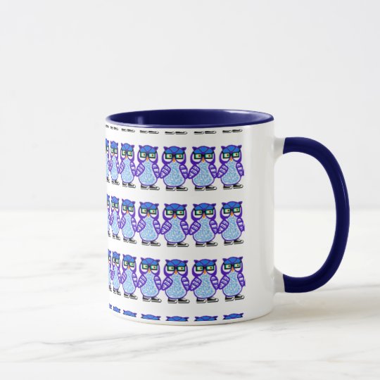 Funny Hipster Purple & Blue Owls Mug Coffee Cup