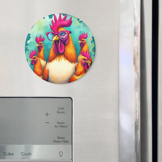 Funny Hipster Rooster Retro Pop Art Illustration Magnet (In Situ (Fridge))