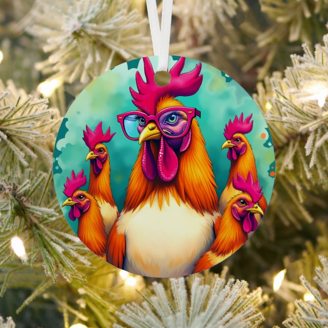 Funny Hipster Rooster Retro Pop Art Illustration Metal Tree Decoration (Insitu)
