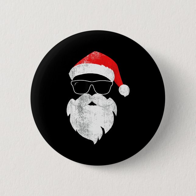 Funny Hipster Santa Face With Hat Beard &amp; Gles 6 Cm Round Badge (Front)