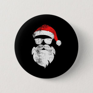 Funny Hipster Santa Face With Hat Beard & Gles 6 Cm Round Badge