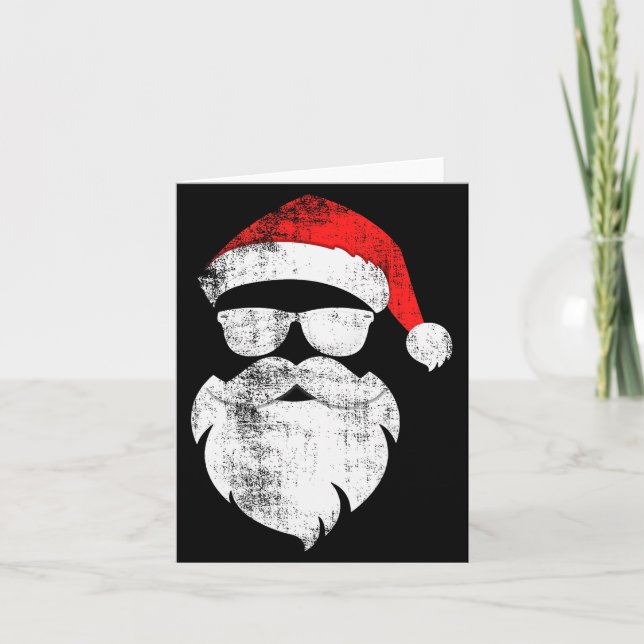 Funny Hipster Santa Face With Hat Beard &amp; Gles Card (Front)