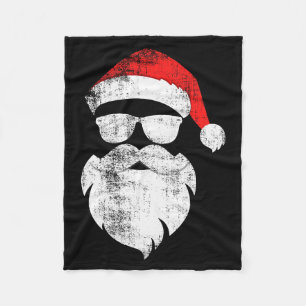 Funny Hipster Santa Face With Hat Beard & Gles Fleece Blanket