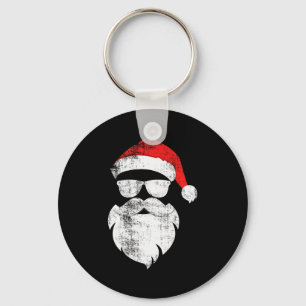 Funny Hipster Santa Face With Hat Beard & Gles Key Ring