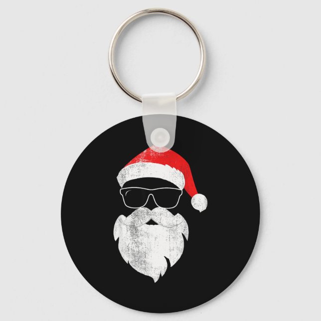 Funny Hipster Santa Face With Hat Beard &amp; Gles Key Ring (Front)