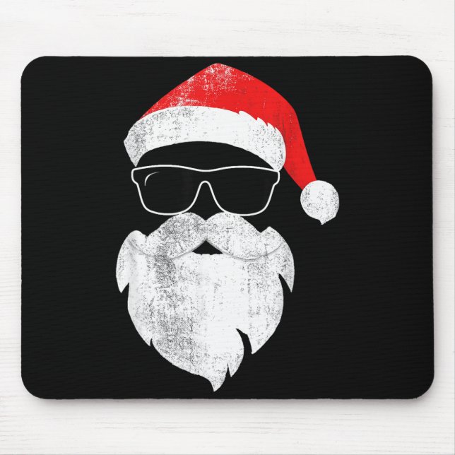 Funny Hipster Santa Face With Hat Beard &amp; Gles Mouse Mat (Front)