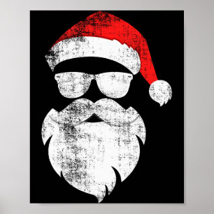 Funny Hipster Santa Face With Hat Beard & Gles Poster