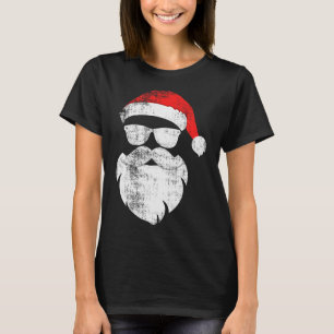 Funny Hipster Santa Face With Hat Beard & Gles T-Shirt
