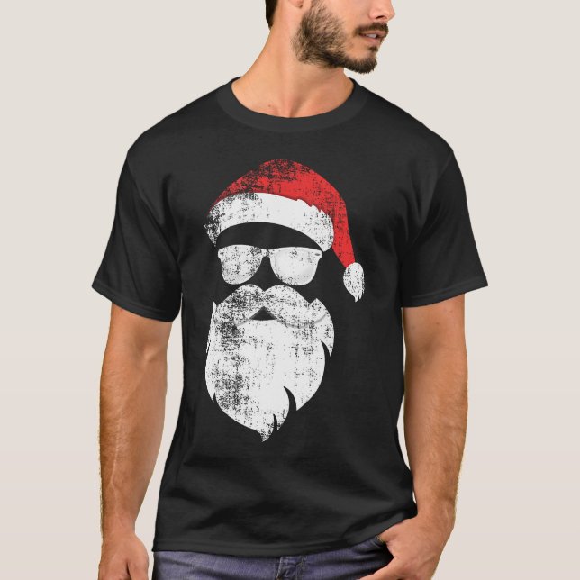Funny Hipster Santa Face With Hat Beard  Glasses C T-Shirt (Front)