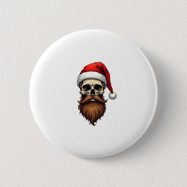 Funny Hipster Santa Skull Face With Hat Beard Chri 6 Cm Round Badge (Front)