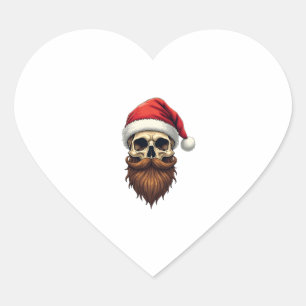 Funny Hipster Santa Skull Face With Hat Beard Chri Heart Sticker