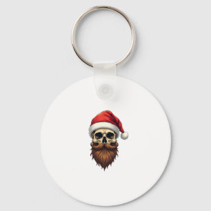 Funny Hipster Santa Skull Face With Hat Beard Chri Key Ring