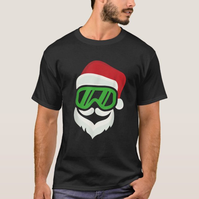 Funny Hipster Santa with Ski Goggles Snowboard  T-Shirt (Front)