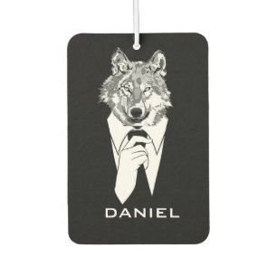 Funny Hipster Wolf with Black Tuxedo Personalised Car Air Freshener