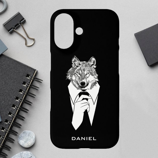 Funny Hipster Wolf with Black Tuxedo Personalised Case-Mate iPhone Case (Creator Uploaded)