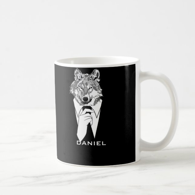 Funny Hipster Wolf with Black Tuxedo Personalised Coffee Mug (Right)