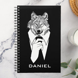 Funny Hipster Wolf with Black Tuxedo Personalised Planner