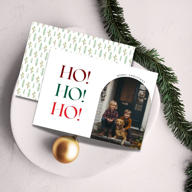 Funny Ho Ho Ho Christmas Arch Photo Tree Pattern Holiday Card (Creator Uploaded)