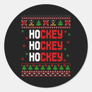 Funny Ho Ho Ho Hockey Ugly Christmas Sweaters Classic Round Sticker