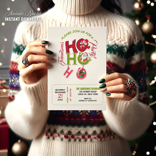Funny HO HO HO Retro Christmas Party Invitation  (Creator Uploaded)
