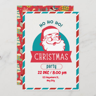 Funny Ho Ho Holy Retro Santa Face Christmas Party  Invitation