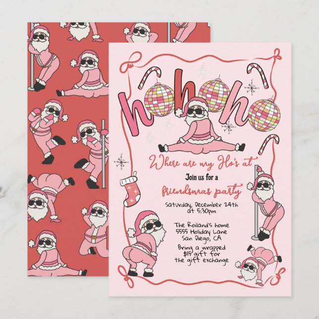 Funny Ho Ho Ho's Friendsmas Adult Christmas Party Invitation (Front/Back)