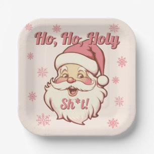 Funny Ho Ho Retro Santa Christmas Party Paper Plate