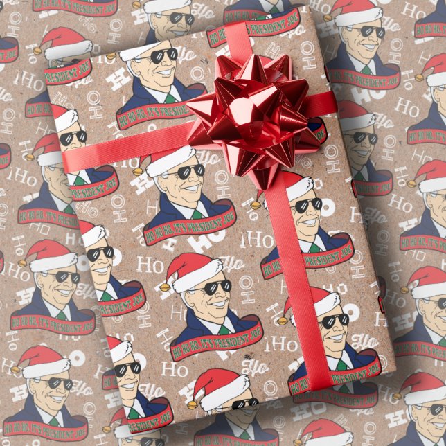 Funny Ho Its President Joe Biden Kraft Christmas Wrapping Paper (Creator Uploaded)