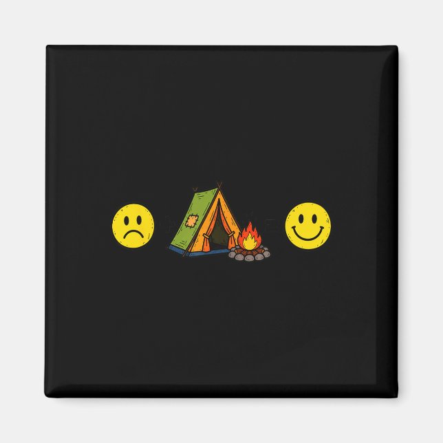 Funny hobby sad face + camping = happy face mood magnet (Front)