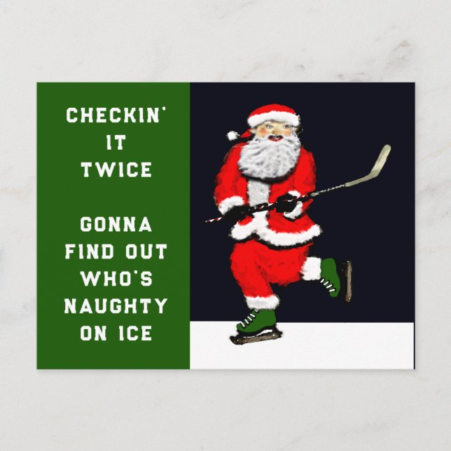 Funny Hockey Christmas Holiday Postcard (Front)