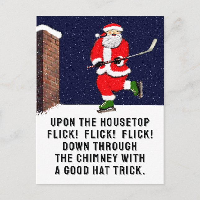 Funny Hockey Christmas Postcard (Front)