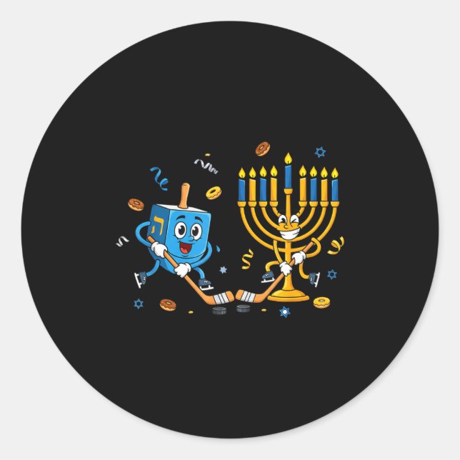 Funny Hockey Dreidel Menorah Hanukkah Kids Womens  Classic Round Sticker (Front)
