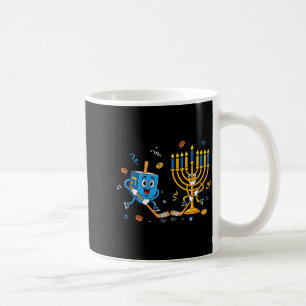 Funny Hockey Dreidel Menorah Hanukkah Kids Womens Coffee Mug