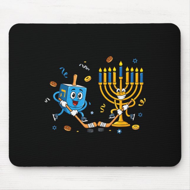 Funny Hockey Dreidel Menorah Hanukkah Kids Womens  Mouse Mat (Front)