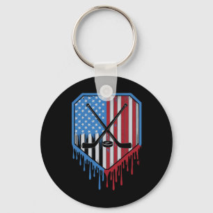 Funny Hockey Drip Boys Ice Cream Patriotic America Key Ring