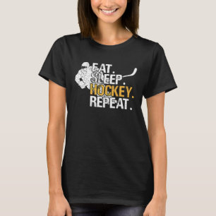 Funny Hockey Eat Sleep Hockey Repeat Retro Vintage T-Shirt