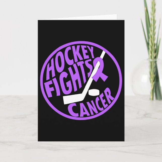 Funny Hockey Fights Cancer Purple Ribbon Gift  Card (Front)