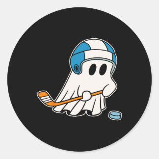 Funny Hockey Ghost Playing Hockey Lovers Hallowee Classic Round Sticker
