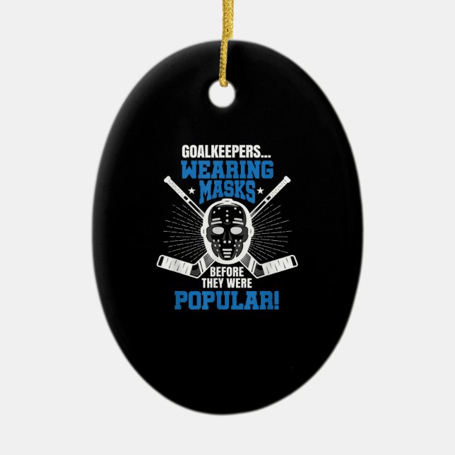 Funny Hockey Goalie Mask Pun Ice Hockey Ceramic Tree Decoration (Front)